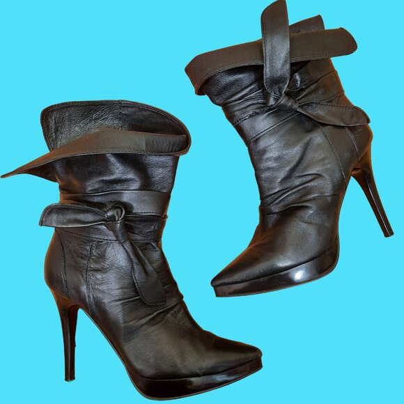 Y2K Aldo Black Leather Booties Ankle Boots Size 6 Pointed Toe Stiletto EUR 36 - Picture 13 of 16